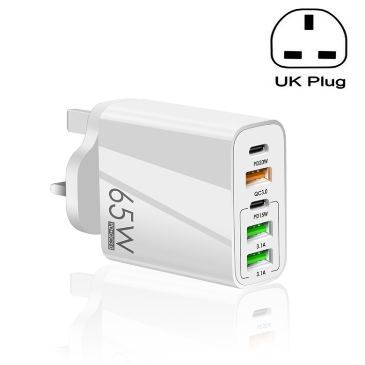 65W Dual PD Type-C + 3 x USB Multi Port Charger for Phone and Tablet PC, UK Plug, UK Plug 1 65W Dual PD Type-C + 3 x USB Multi Port Charger for Phone and Tablet PC, UK Plug, UK Plug