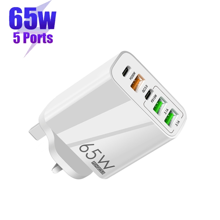 65W Dual PD Type-C + 3 x USB Multi Port Charger for Phone and Tablet PC, UK Plug, UK Plug 2 65W Dual PD Type-C + 3 x USB Multi Port Charger for Phone and Tablet PC, UK Plug, UK Plug - Image 2