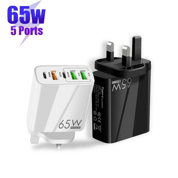 65W Dual PD Type-C + 3 x USB Multi Port Charger for Phone and Tablet PC, UK Plug, UK Plug 3 65W Dual PD Type-C + 3 x USB Multi Port Charger for Phone and Tablet PC, UK Plug, UK Plug - Image 3