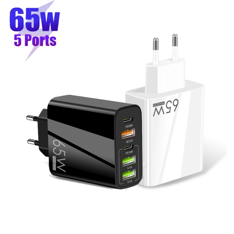 65W Dual PD Type-C + 3 x USB Multi Port Charger with 3A Type-C to 8 Pin Data Cable, EU Plug, EU Plug + Type-C to 8 Pin Cable 2 65W Dual PD Type-C + 3 x USB Multi Port Charger with 3A Type-C to 8 Pin Data Cable, EU Plug, EU Plug + Type-C to 8 Pin Cable - Image 2