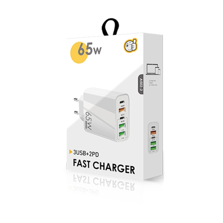 65W Dual PD Type-C + 3 x USB Multi Port Charger with 3A Type-C to 8 Pin Data Cable, EU Plug, EU Plug + Type-C to 8 Pin Cable 7 65W Dual PD Type-C + 3 x USB Multi Port Charger with 3A Type-C to 8 Pin Data Cable, EU Plug, EU Plug + Type-C to 8 Pin Cable - Image 7