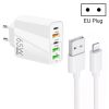 SYA001975601A-1.jpg 65W Dual PD Type-C + 3 x USB Multi Port Charger with 3A USB to 8 Pin Data Cable, EU Plug, EU Plug + USB to 8 Pin Cable