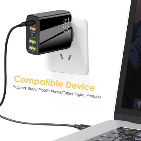 SYA001975601_B5.jpg 65W Dual PD Type-C + 3 x USB Multi Port Charger with 3A USB to 8 Pin Data Cable, EU Plug, EU Plug + USB to 8 Pin Cable