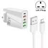 SYA001975701A-1.jpg 65W Dual PD Type-C + 3 x USB Multi Port Charger with 3A USB to 8 Pin Data Cable, UK Plug, UK Plug + USB to 8 Pin Cable