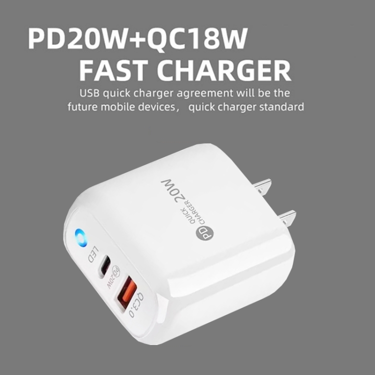 PD04 PD20W + QC18W Mobile Phone Charger with LED Indicator, US Plug, US Plug 6 PD04 PD20W + QC18W Mobile Phone Charger with LED Indicator, US Plug, US Plug - Image 6