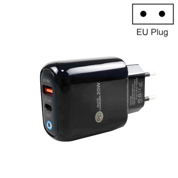 SYA002075301A-1.jpg PD04 PD20W + QC18W Mobile Phone Charger with LED Indicator, EU Plug, EU Plug