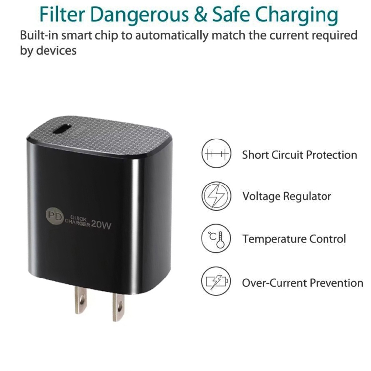 PD11 Mini Single Port PD3.0 USB-C / Type-C 20W Fast Charger for iPhone / iPad Series, US Plug, US Plug 4 PD11 Mini Single Port PD3.0 USB-C / Type-C 20W Fast Charger for iPhone / iPad Series, US Plug, US Plug - Image 4