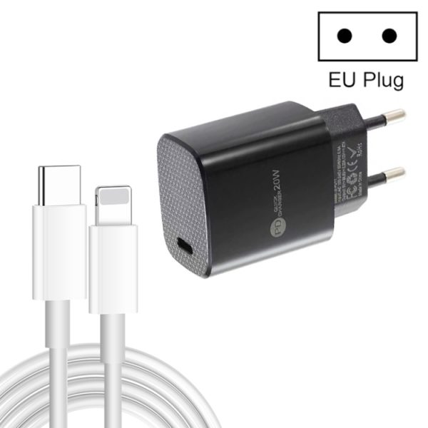 SYA002075701A-1.jpg PD11 Single PD3.0 USB-C / Type-C 20W Fast Charger with 1m Type-C to 8 Pin Data Cable, EU Plug, EU Plug + Type-C to 8 Pin Cable