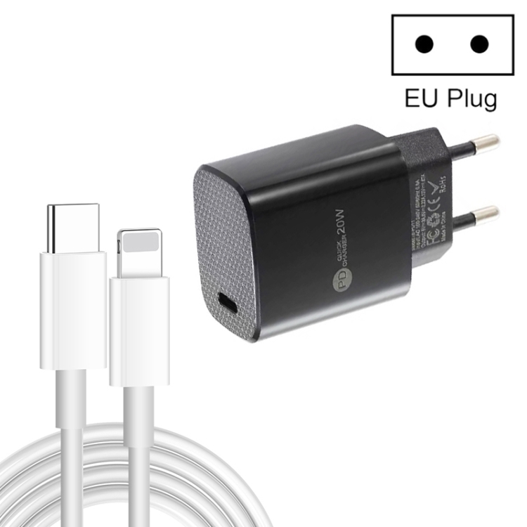 PD11 Single PD3.0 USB-C / Type-C 20W Fast Charger with 1m Type-C to 8 Pin Data Cable, EU Plug, EU Plug + Type-C to 8 Pin Cable 1 PD11 Single PD3.0 USB-C / Type-C 20W Fast Charger with 1m Type-C to 8 Pin Data Cable, EU Plug, EU Plug + Type-C to 8 Pin Cable