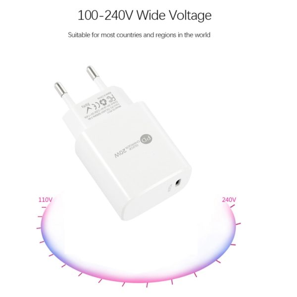 SYA002075701_B4.jpg PD11 Single PD3.0 USB-C / Type-C 20W Fast Charger with 1m Type-C to 8 Pin Data Cable, EU Plug, EU Plug + Type-C to 8 Pin Cable