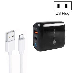 PD04 Type-C + USB Mobile Phone Charger with USB to 8 Pin Cable, US Plug, US Plug + USB to 8 Pin Cable