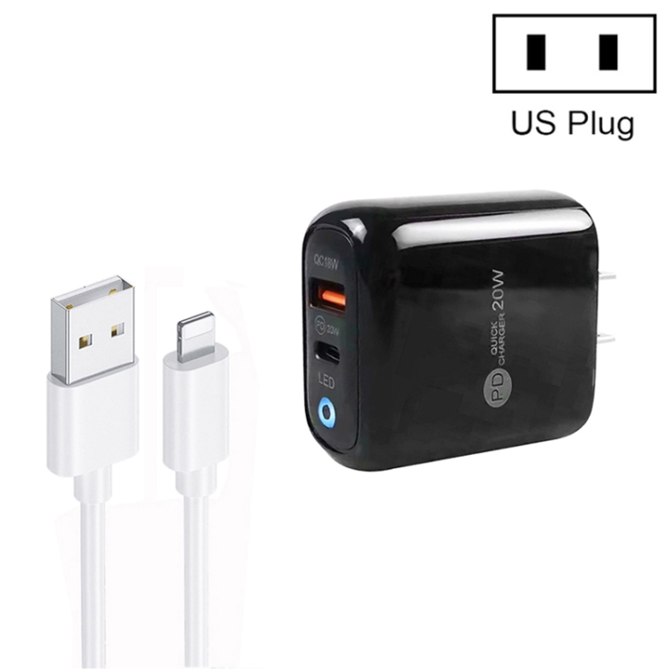 PD04 Type-C + USB Mobile Phone Charger with USB to 8 Pin Cable, US Plug, US Plug + USB to 8 Pin Cable 1 PD04 Type-C + USB Mobile Phone Charger with USB to 8 Pin Cable, US Plug, US Plug + USB to 8 Pin Cable