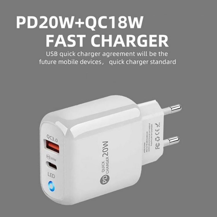 PD04 Type-C + USB Mobile Phone Charger with USB to 8 Pin Cable, US Plug, US Plug + USB to 8 Pin Cable 6 PD04 Type-C + USB Mobile Phone Charger with USB to 8 Pin Cable, US Plug, US Plug + USB to 8 Pin Cable - Image 6