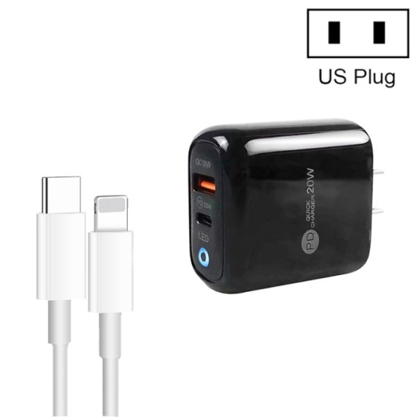 SYA002111401B-1.jpg PD04 Type-C + USB Mobile Phone Charger with Type-C to 8 Pin Cable, US Plug, US Plug + Type-C to 8 Pin Cable