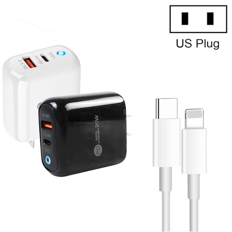 PD04 Type-C + USB Mobile Phone Charger with Type-C to 8 Pin Cable, US Plug, US Plug + Type-C to 8 Pin Cable 4 PD04 Type-C + USB Mobile Phone Charger with Type-C to 8 Pin Cable, US Plug, US Plug + Type-C to 8 Pin Cable - Image 4