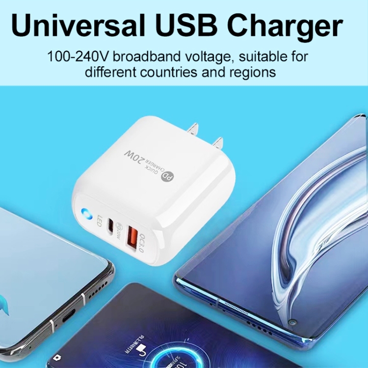 PD04 Type-C + USB Mobile Phone Charger with Type-C to 8 Pin Cable, US Plug, US Plug + Type-C to 8 Pin Cable 6 PD04 Type-C + USB Mobile Phone Charger with Type-C to 8 Pin Cable, US Plug, US Plug + Type-C to 8 Pin Cable - Image 6