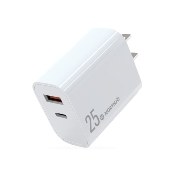 SYA002162801A-1.jpg NORTHJO NOPD2502 PD 25W USB-C/Type-C + QC 3.0 USB Dual Ports Fast Charger, US Plug, EU Plug, UK Plug, AU Plug