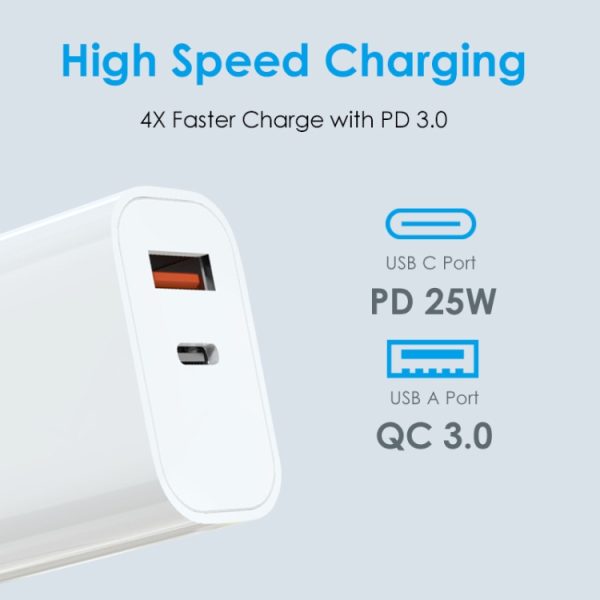 SYA002162801A_3.jpg NORTHJO NOPD2502 PD 25W USB-C/Type-C + QC 3.0 USB Dual Ports Fast Charger, US Plug, EU Plug, UK Plug, AU Plug