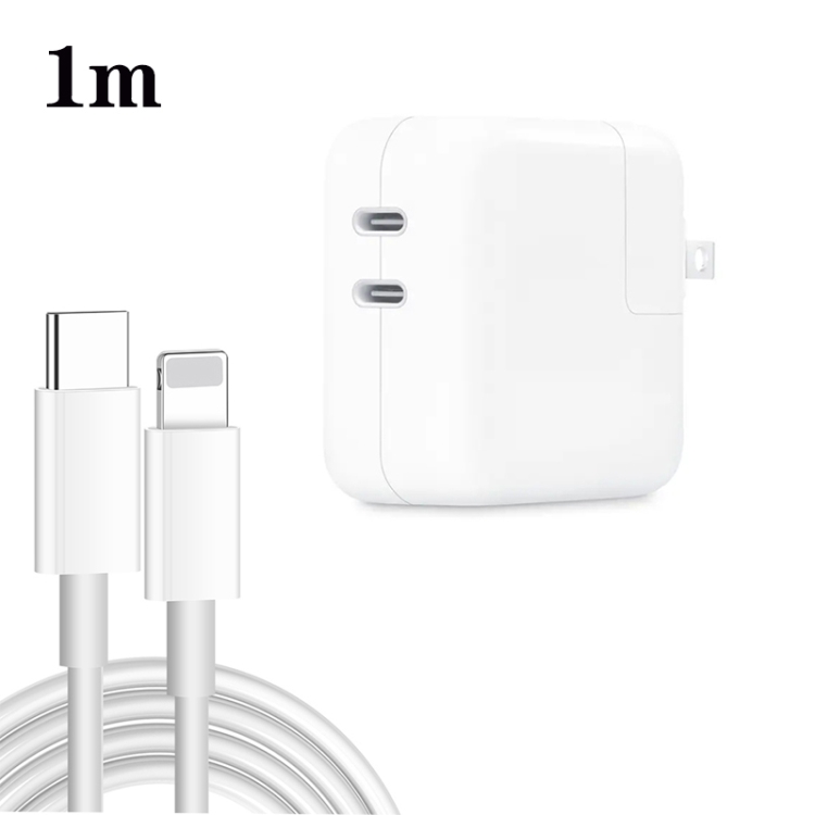 35W PD3.0 USB-C / Type-C Dual Port Charger with Type-C to 8 Pin Data Cable, US Plug, US Plug + 1m 8 Pin Cable, US Plug + 2m 8 Pin Cable 1 35W PD3.0 USB-C / Type-C Dual Port Charger with Type-C to 8 Pin Data Cable, US Plug, US Plug + 1m 8 Pin Cable, US Plug + 2m 8 Pin Cable