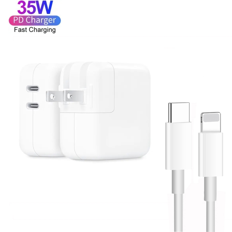 35W PD3.0 USB-C / Type-C Dual Port Charger with Type-C to 8 Pin Data Cable, US Plug, US Plug + 1m 8 Pin Cable, US Plug + 2m 8 Pin Cable 2 35W PD3.0 USB-C / Type-C Dual Port Charger with Type-C to 8 Pin Data Cable, US Plug, US Plug + 1m 8 Pin Cable, US Plug + 2m 8 Pin Cable - Image 2