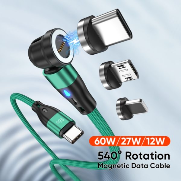 SYA0022855_B1.jpg ENKAY PD60W Type-C to Type-C / 8 Pin / Micro USB Magnetic 540 Degrees Rotating Fast Charging Cable, 1m, 2m