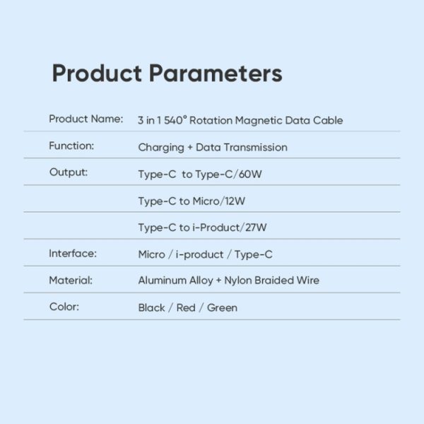 SYA0022855_B13.jpg ENKAY PD60W Type-C to Type-C / 8 Pin / Micro USB Magnetic 540 Degrees Rotating Fast Charging Cable, 1m, 2m