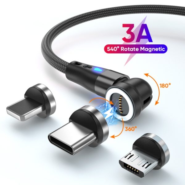 SYA002285701A_1.jpg ENKAY 3 in 1 3A USB to Type-C / 8 Pin / Micro USB Magnetic 540 Degrees Rotating Fast Charging Cable, 1m, 2m