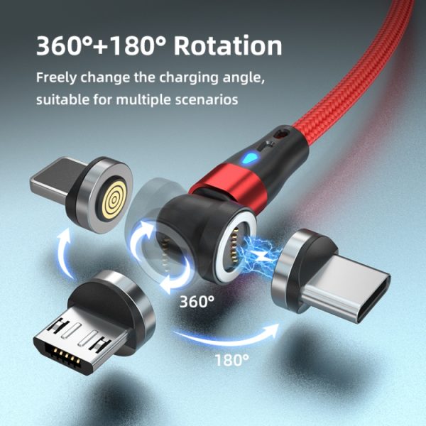 SYA0022857_B2.jpg ENKAY 3 in 1 3A USB to Type-C / 8 Pin / Micro USB Magnetic 540 Degrees Rotating Fast Charging Cable, 1m, 2m