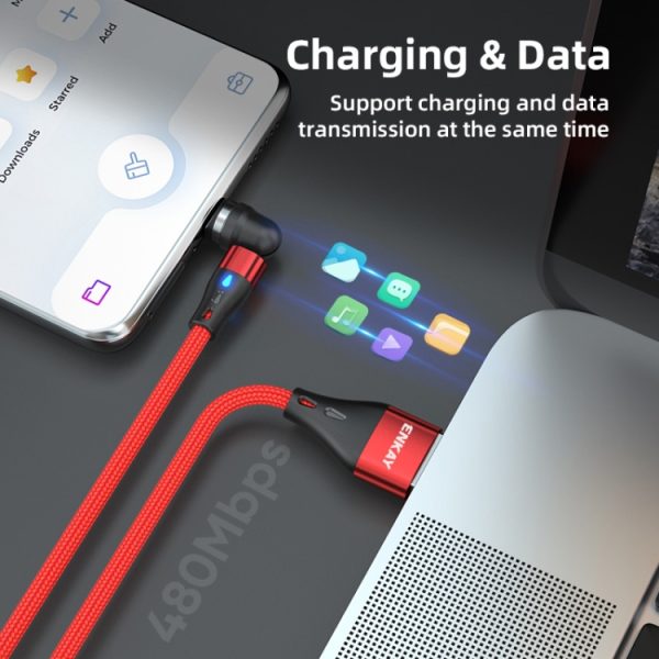 SYA0022857_B5.jpg ENKAY 3 in 1 3A USB to Type-C / 8 Pin / Micro USB Magnetic 540 Degrees Rotating Fast Charging Cable, 1m, 2m