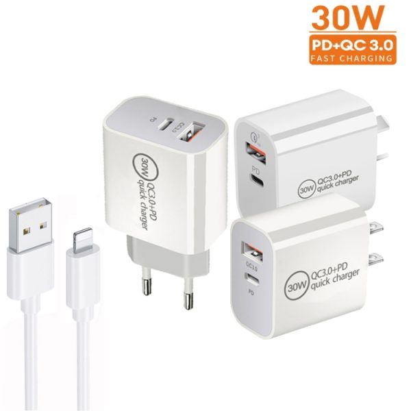 SYA0023058_B1.jpg PD30W USB-C / Type-C + QC3.0 USB Dual Port Charger with 1m USB to 8 Pin Data ...