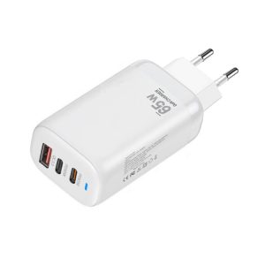 TE-65W GaN PD65W Dual USB-C+USB-A Laptop / Tablet Adapter,EU Plug, EU Plug
