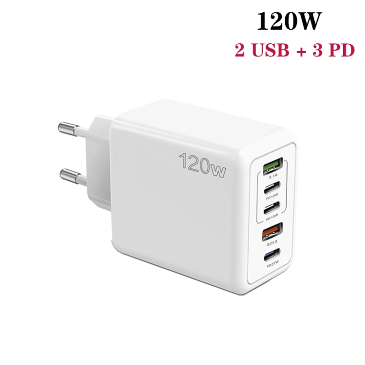 120W 3 PD Type-C Dual USB Multi Port Charger for Mobile Phones, EU Plug, EU Plug 2 120W 3 PD Type-C Dual USB Multi Port Charger for Mobile Phones, EU Plug, EU Plug - Image 2