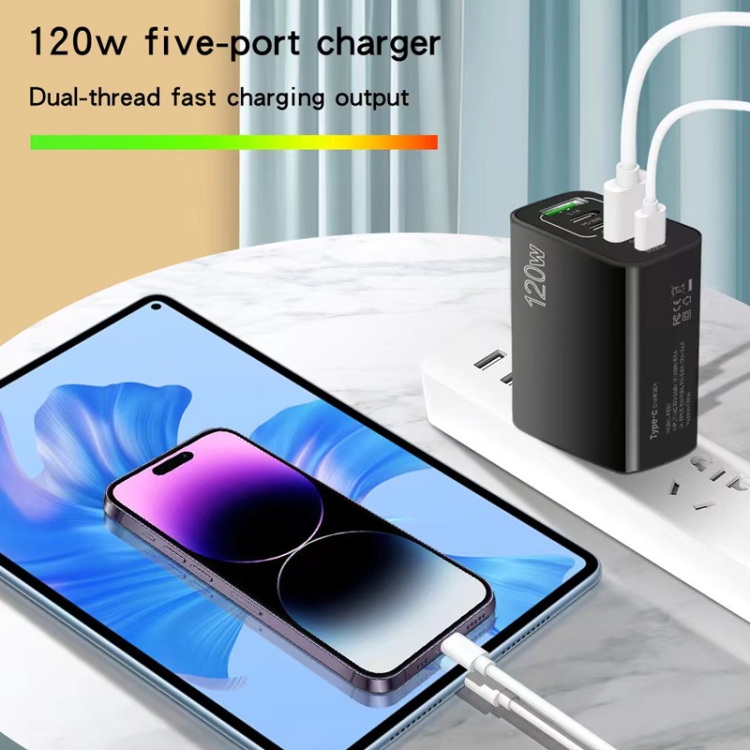 120W 3 PD Type-C Dual USB Multi Port Charger for Mobile Phones, EU Plug, EU Plug 4 120W 3 PD Type-C Dual USB Multi Port Charger for Mobile Phones, EU Plug, EU Plug - Image 4