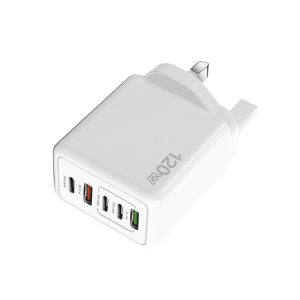 120W 3 PD Type-C Dual USB Multi Port Charger for Mobile Phones, UK Plug, UK Plug