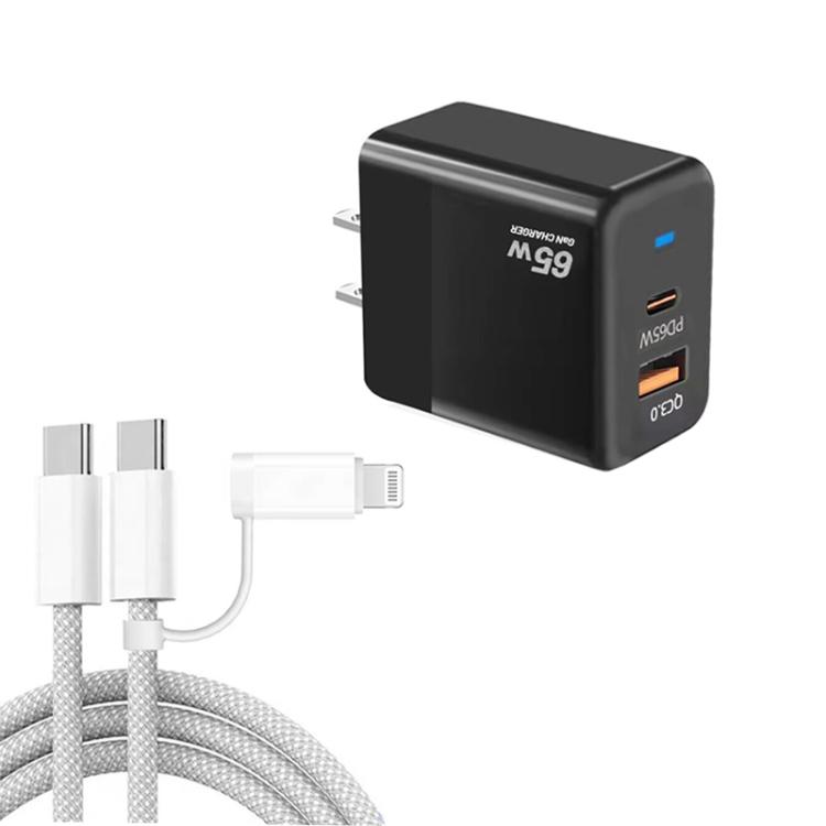 PD41 GaN PD 45W + USB Charger with USB-C to USB-C / 8 Pin Data Cable for iPhone, US Plug, US Plug 1 PD41 GaN PD 45W + USB Charger with USB-C to USB-C / 8 Pin Data Cable for iPhone, US Plug, US Plug