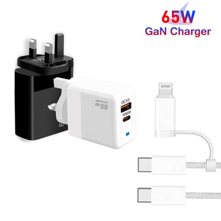PD41 GaN PD 45W + USB Charger with USB-C to USB-C / 8 Pin Data Cable for iPhone, UK Plug, UK Plug 3 PD41 GaN PD 45W + USB Charger with USB-C to USB-C / 8 Pin Data Cable for iPhone, UK Plug, UK Plug - Image 3