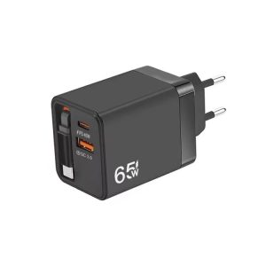 FC1 3-in-1 70cm Retractable Type-C Cable, PD3.0, QC3.0 USB Phone Charger, EU Plug, EU Plug