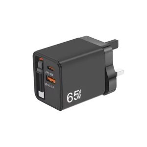 FC1 3-in-1 70cm Retractable Type-C Cable, PD3.0, QC3.0 USB Phone Charger, UK Plug, UK Plug