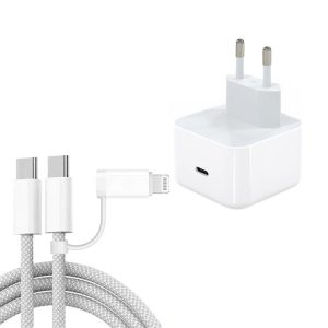 A3365 PD40W USB-C / Type-C Charger with Type-C to Type-C / 8 Pin Data Cable, EU Plug