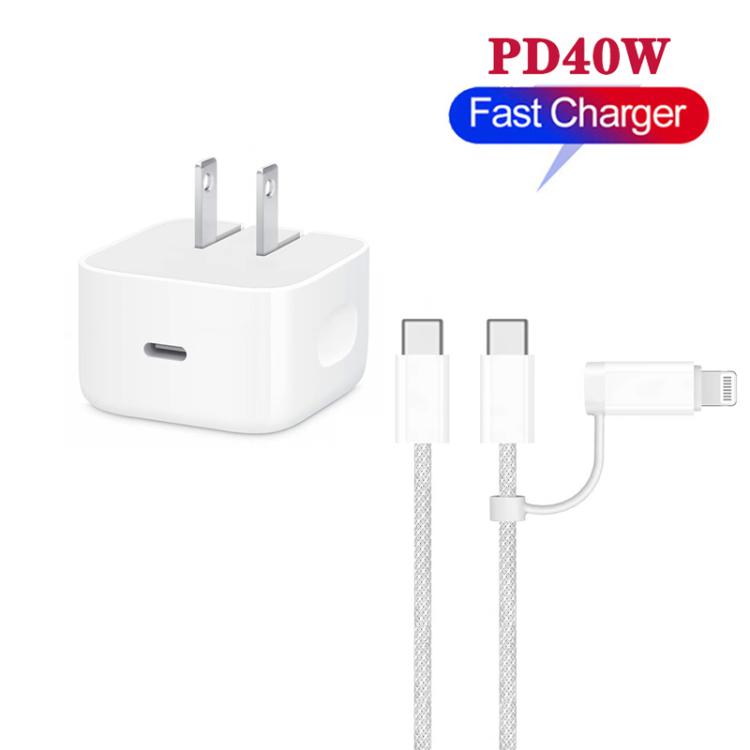 A3365 PD40W USB-C / Type-C Charger with Type-C to Type-C / 8 Pin Data Cable, US Plug 2 A3365 PD40W USB-C / Type-C Charger with Type-C to Type-C / 8 Pin Data Cable, US Plug - Image 2