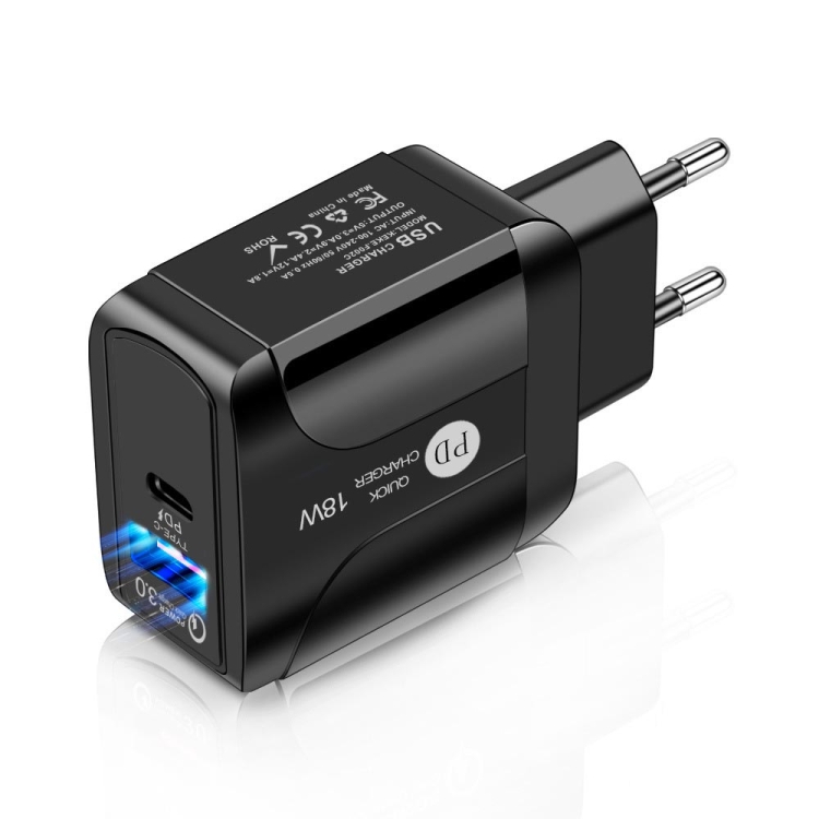 18W PD + QC 3.0 Fast Charge Travel Charger Power Adapter With LED Indication Function, EU Plug Black, US Plug Black, UK Plug Black, EU Plug White, US Plug White, UK Plug White 2 18W PD + QC 3.0 Fast Charge Travel Charger Power Adapter With LED Indication Function, EU Plug Black, US Plug Black, UK Plug Black, EU Plug White, US Plug White, UK Plug White - Image 2