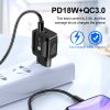 TBD0563482801_B6.jpg 18W PD + QC 3.0 Fast Charge Travel Charger Power Adapter With LED Indication Function, EU Plug Black, US Plug Black, UK Plug Black, EU Plug White, US Plug White, UK Plug White