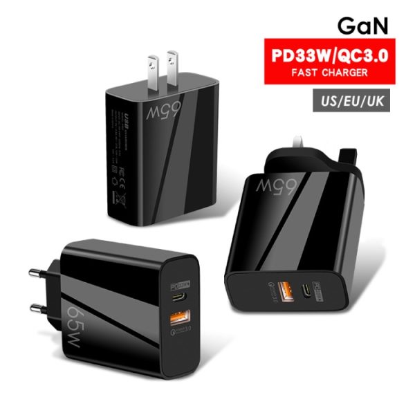 TBD0603826501_1.jpg A502 65W USB-C/Type-C+USB Dual Port GaN Charger QC3.0 Laptop Universal Charger, EU Plug Black, EU Plug White, US Plug Black, US Plug White, UK Plug Black, UK Plug White