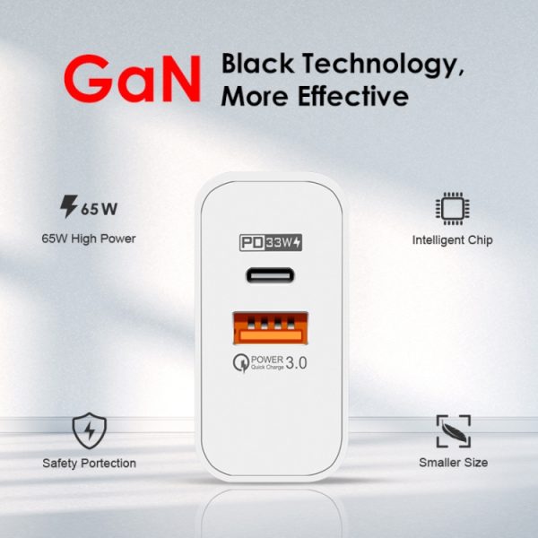TBD06038265_B3.jpg A502 65W USB-C/Type-C+USB Dual Port GaN Charger QC3.0 Laptop Universal Charger, EU Plug Black, EU Plug White, US Plug Black, US Plug White, UK Plug Black, UK Plug White