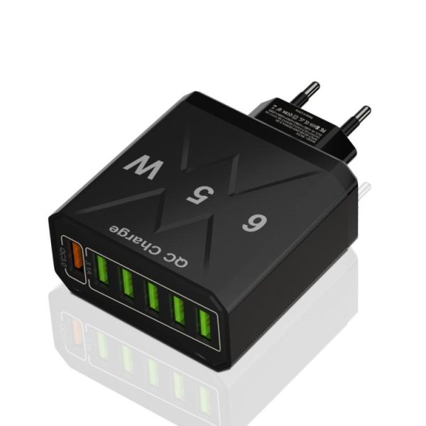 TBD0606305801-1.jpg 65W 6USB Ports QC3.0 Fast Charging Cell Phone Charger, EU Plug (Black), EU Pl...