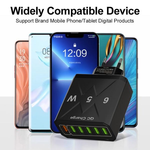 TBD06063058_B1.jpg 65W 6USB Ports QC3.0 Fast Charging Cell Phone Charger, EU Plug (Black), EU Pl...