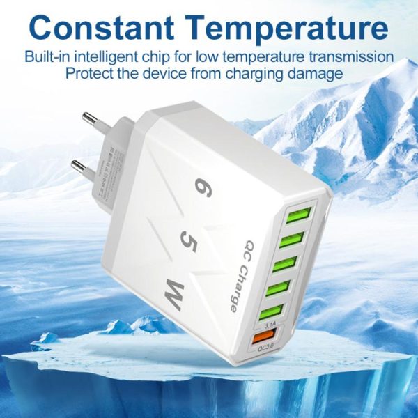 TBD06063058_B5.jpg 65W 6USB Ports QC3.0 Fast Charging Cell Phone Charger, EU Plug (Black), EU Pl...