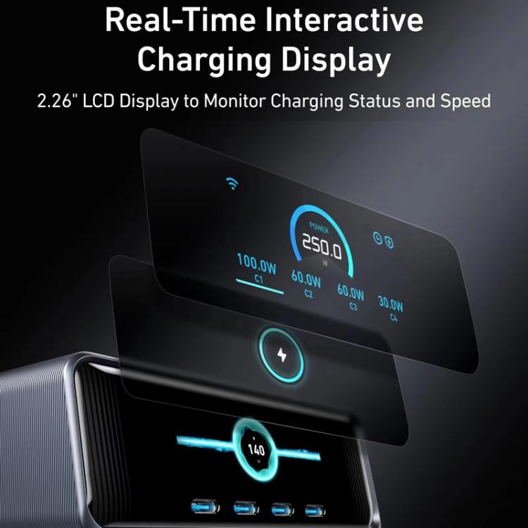 ANKER Prime Gallium Nitride 250W Fast Charger 4 Type-C+2 USB 6-port Desktop Smart Display Charging Station, US Plug, A2345 3 ANKER Prime Gallium Nitride 250W Fast Charger 4 Type-C+2 USB 6-port Desktop Smart Display Charging Station, US Plug, A2345 - Image 3