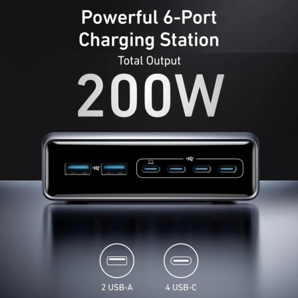 TBD06064207_B1.jpg Prime 200W Gallium Nitride Desktop Charger 4 Type-C+2 USB 6 Ports Charging St...