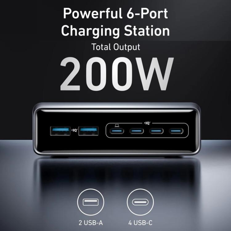 Prime 200W Gallium Nitride Desktop Charger 4 Type-C+2 USB 6 Ports Charging Stand, US Plug, A2683 2 Prime 200W Gallium Nitride Desktop Charger 4 Type-C+2 USB 6 Ports Charging Stand, US Plug, A2683 - Image 2